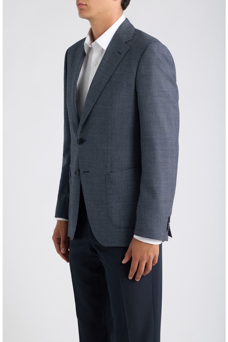 Hutson Slim Fit Navy Cotton & Wool Herringbone Sport Coat, Alternate, color, DARK BLUE