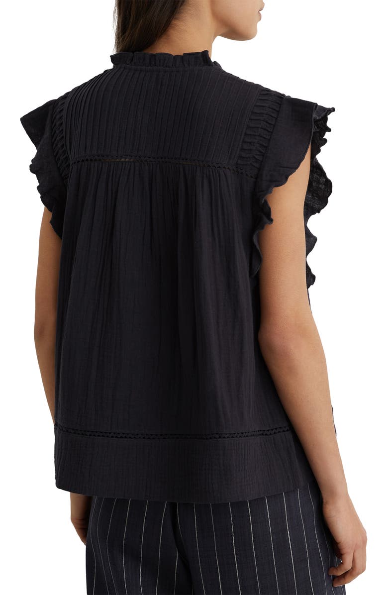Reiss Florie Pintuck Ruffle Top, Alternate, color, Navy