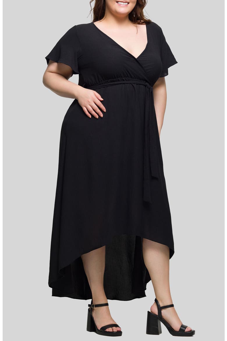 Wrap Front High-Low Dress, Alternate, color, BLACK