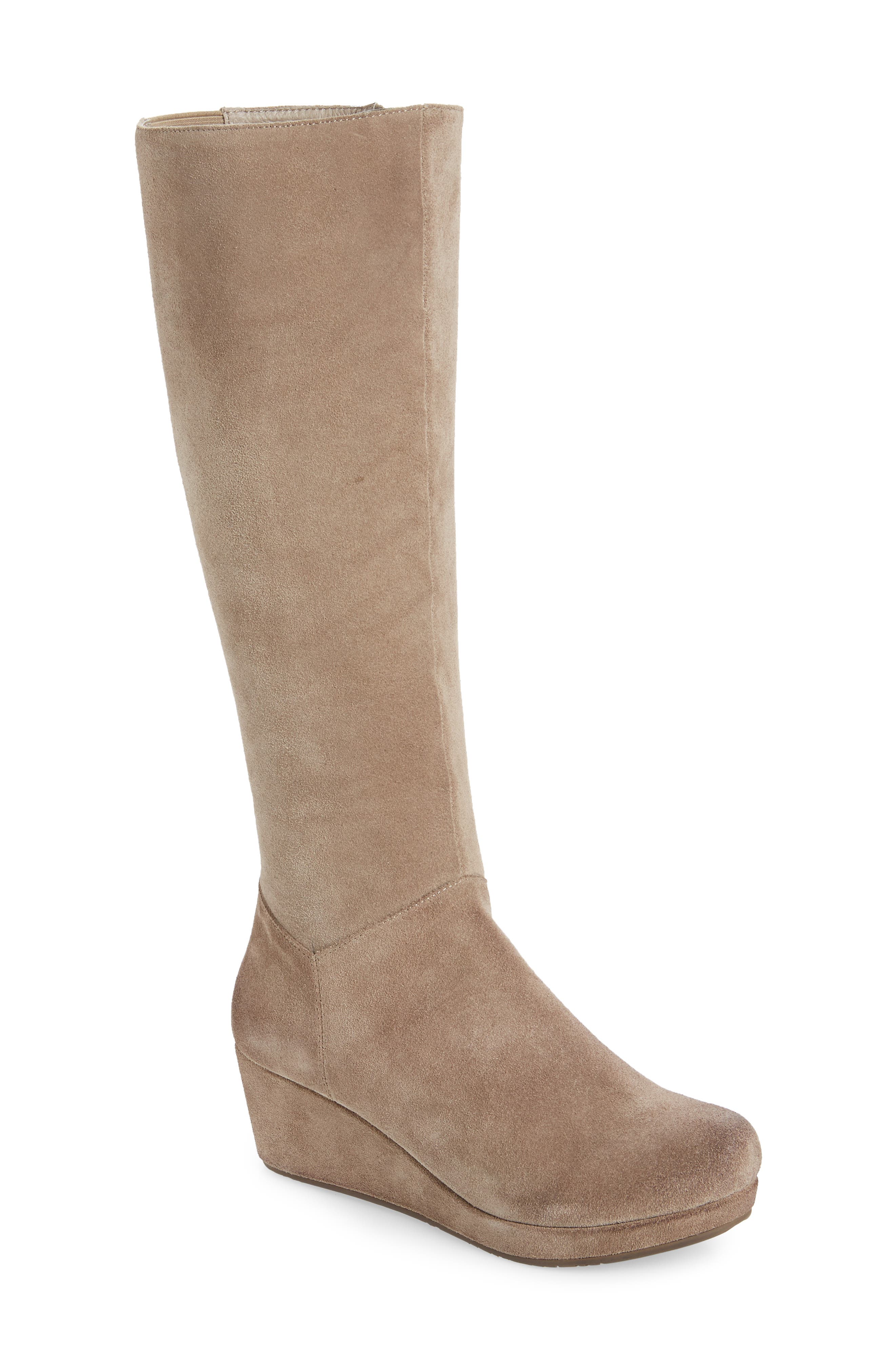 Yiga Knee High Wedge Boot, Main, color, TAUPE SUEDE