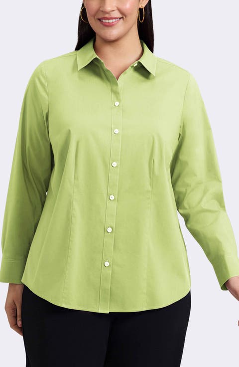 June Non-Iron Stretch Cotton Blend Button-Up Shirt (Plus)