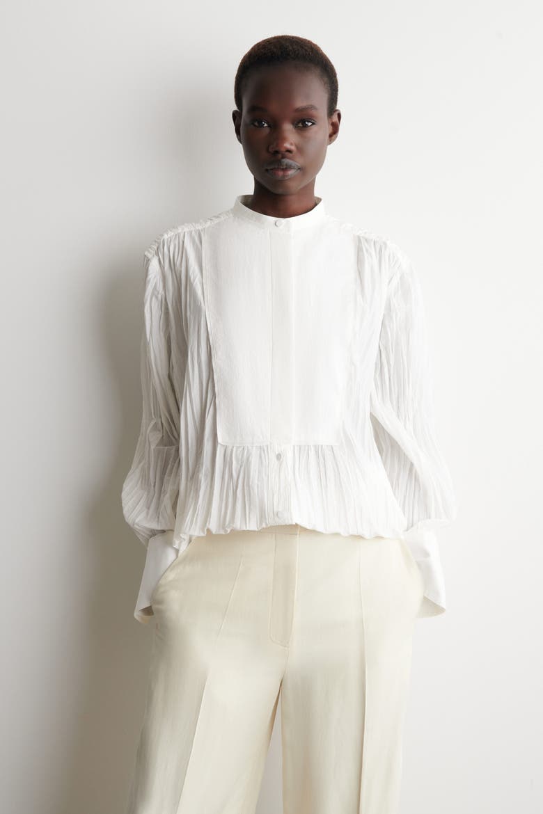 Bib-front Crinkled-cotton Shirt, Alternate, color, WHITE