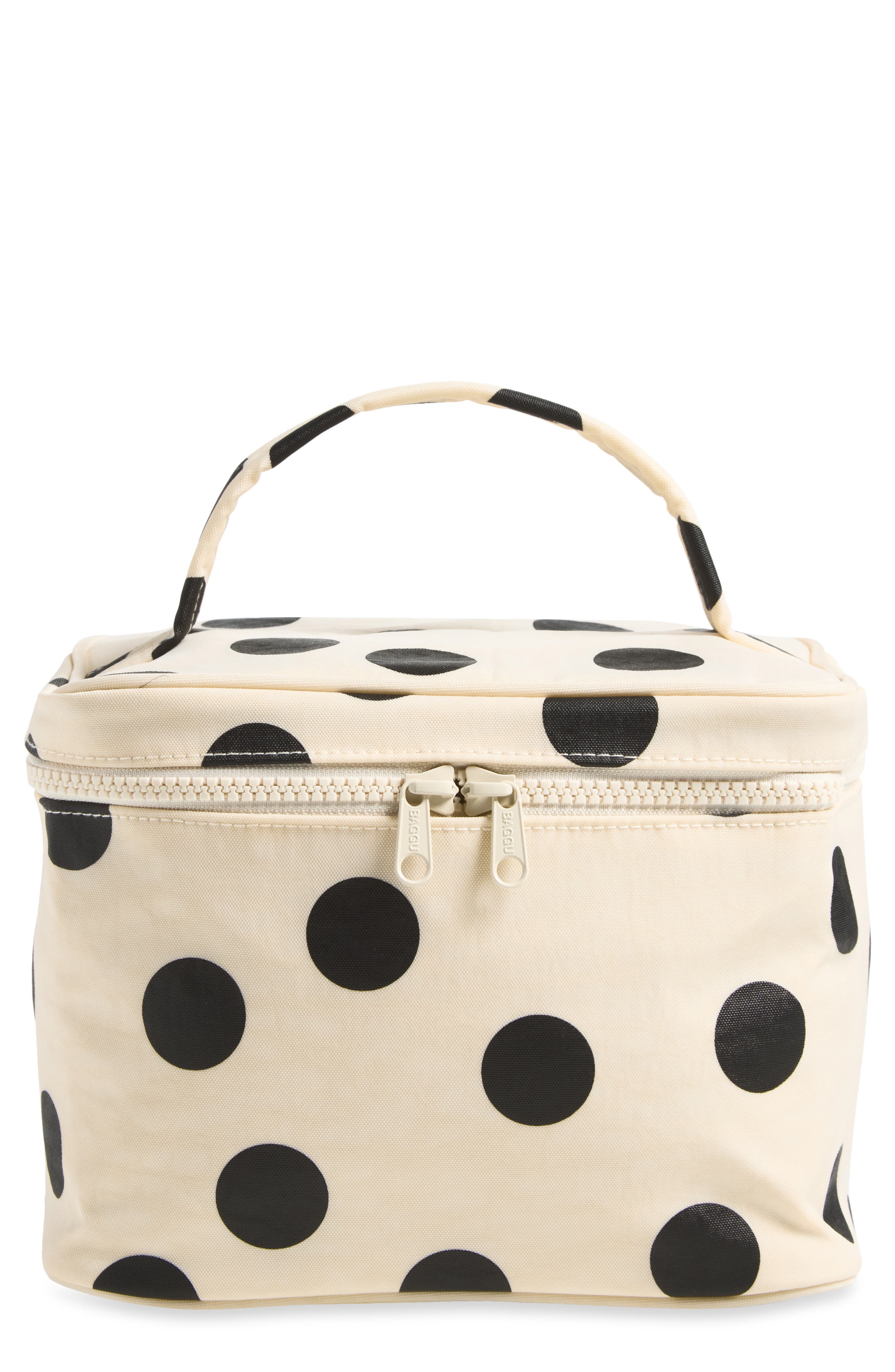 Large Cosmetic Case, Main, color, CREAM AND BLACK POLKA DOT