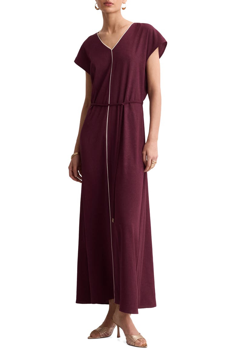 Contrast Piping Belted Midi Dress, Main, color, CHERRY