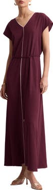 MANGO Contrast Piping Belted Midi Dress