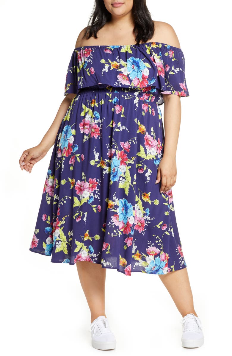 BP. Off the Shoulder Popover Midi Dress, Main, color,