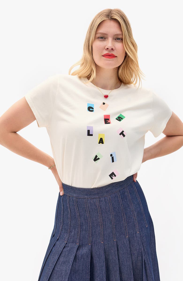 Clare V. C'est la vie Cotton Graphic T-Shirt, Alternate, color, Cream