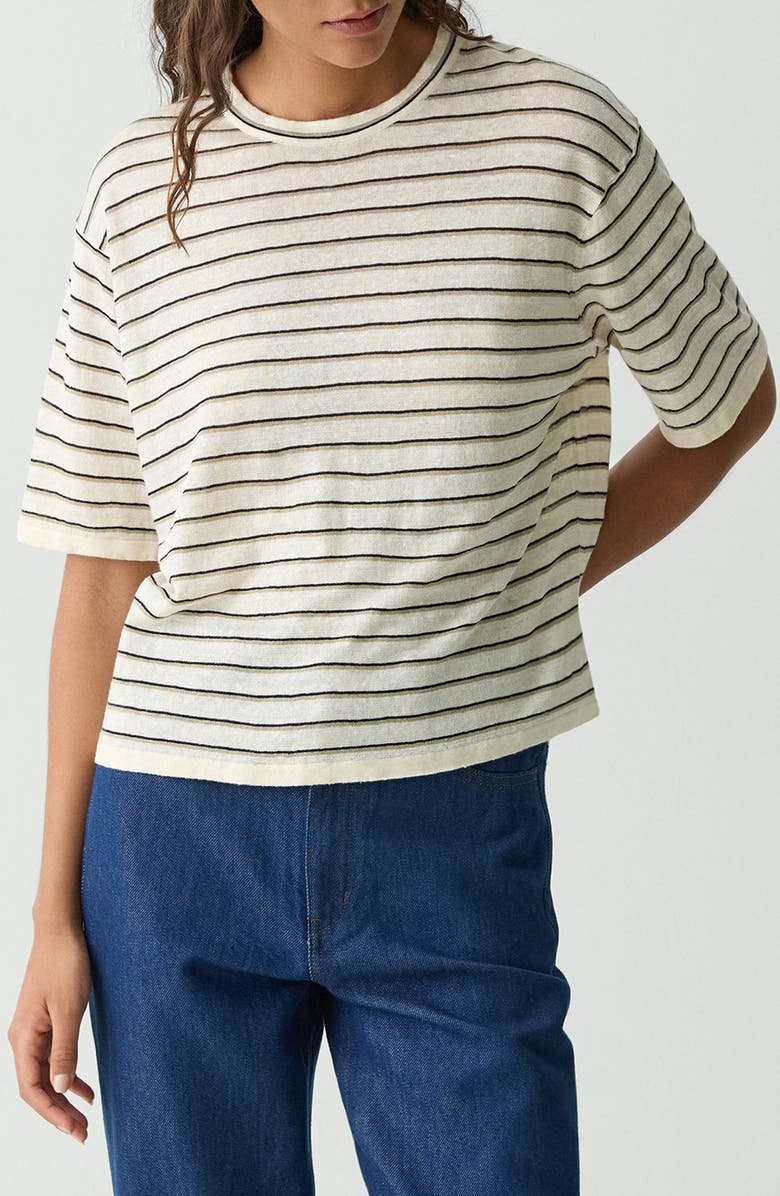 Theory Neo Sag Harbor Stripe Linen Blend Boyfriend T-Shirt, Main, color, 