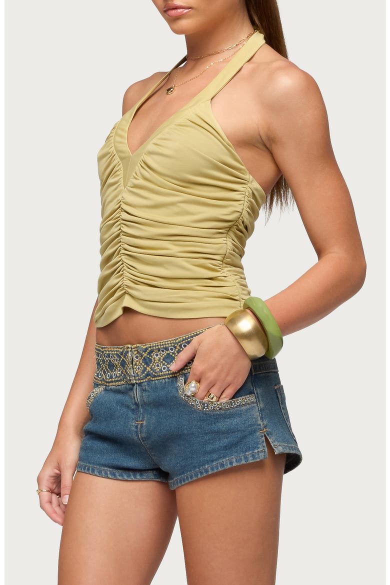 Jackey Ruched Halter Top, Alternate, color, GREEN