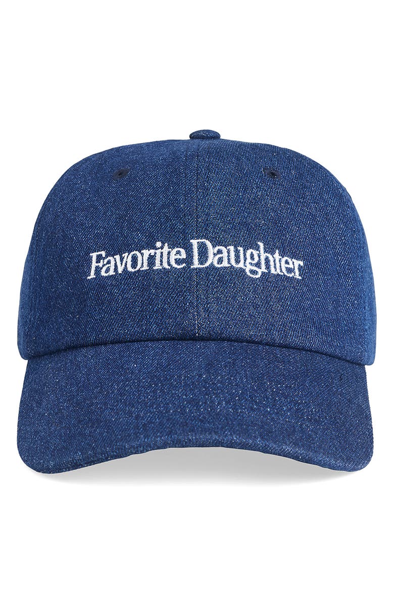 Favorite Daughter Washed Denim Baseball Cap, Main, color, Dark Wash