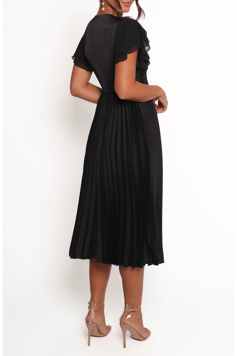 Nova Flutter Sleeve Midi Dress, Alternate, color, BLACK