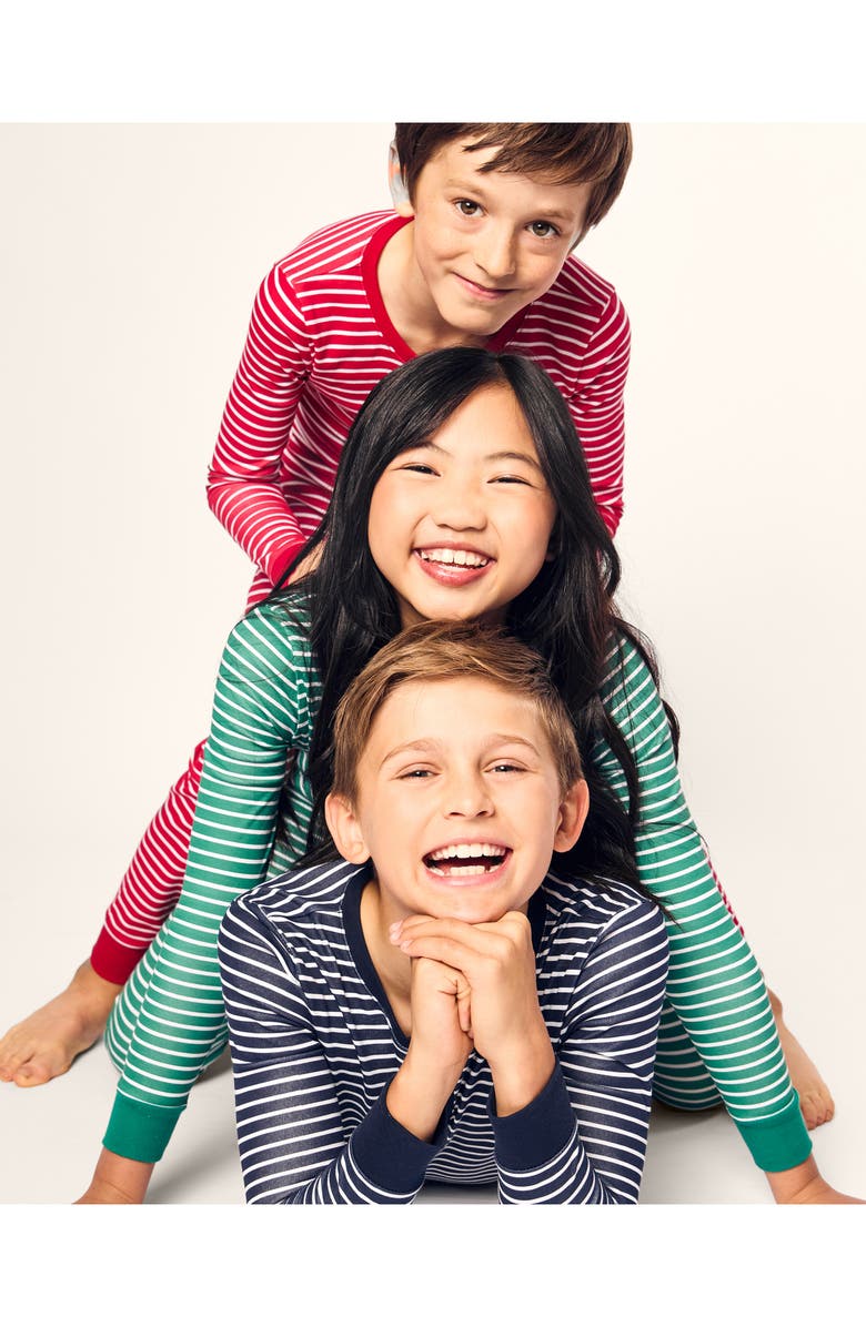 Petite Plume Kids' Stripe Snug Fitted Two-Piece Pima Cotton Pajamas, Alternate, color, Green
