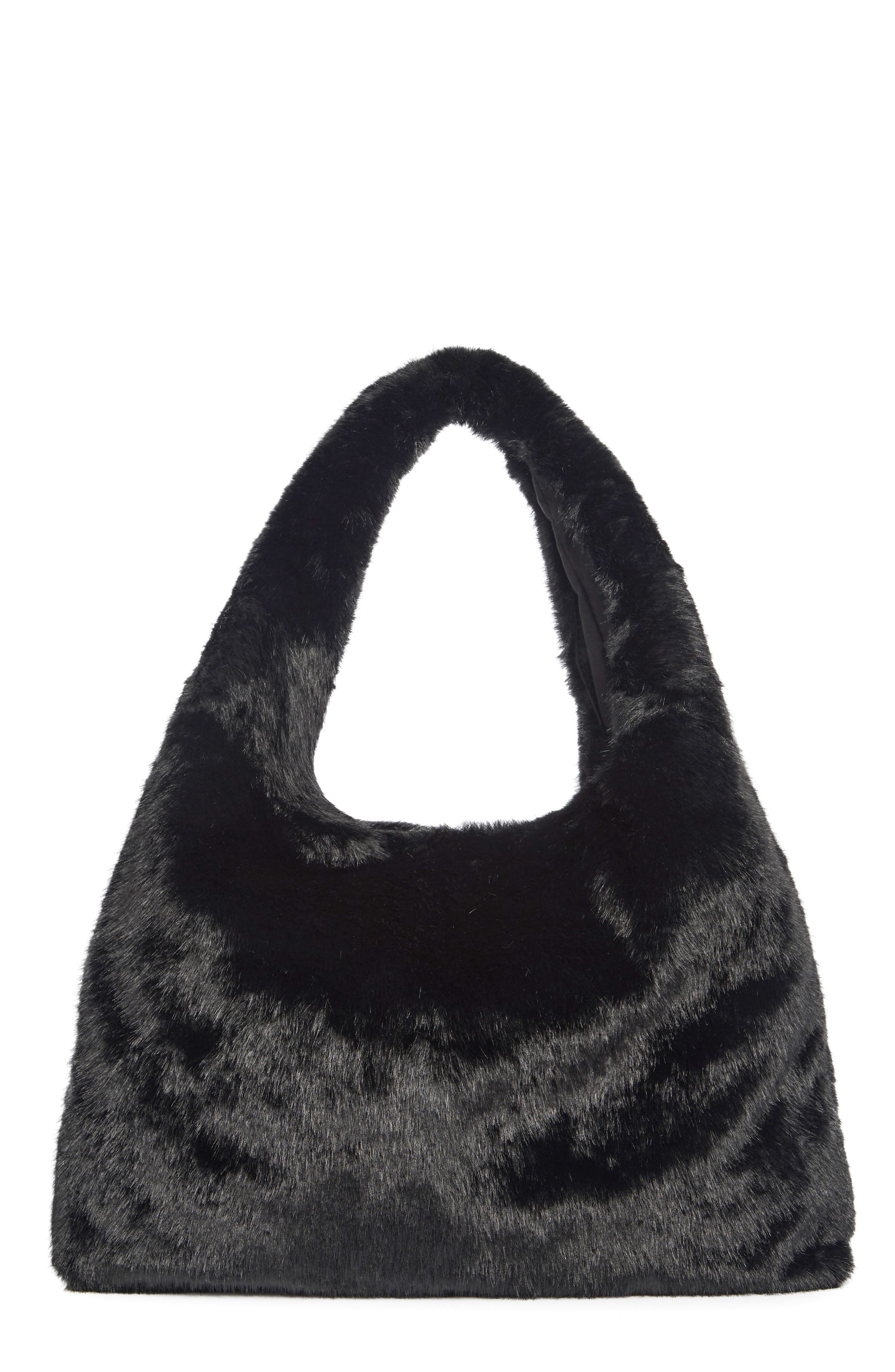 Bcbg Triangle Faux Fur Hobo Bag In Black