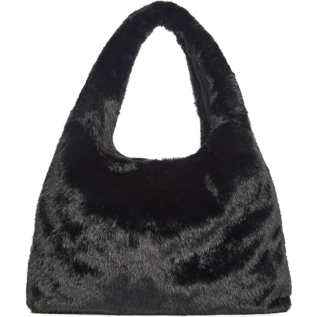 Bcbg Triangle Faux Fur Hobo Bag In Black