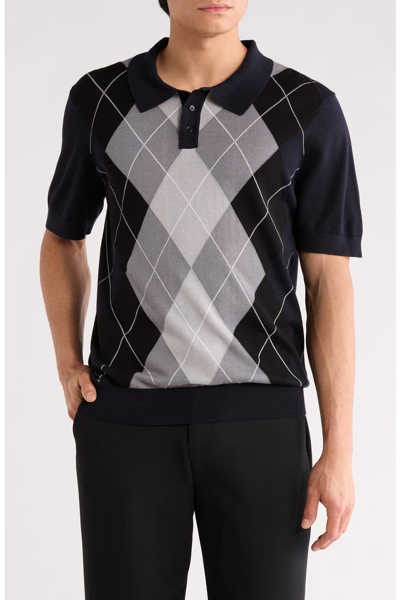 Argyle Short Sleeve Polo, Main, color, NIGHTLIFE/GREY SCALE COMBO