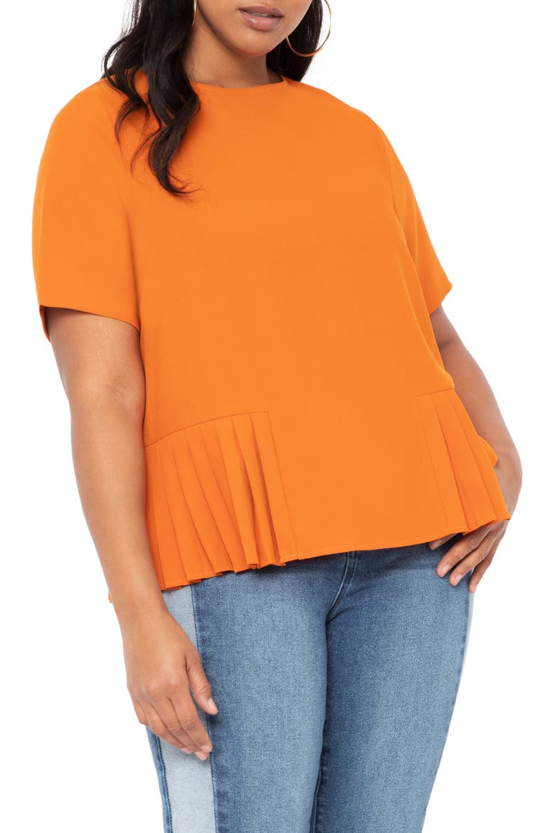 Pleated Hem Crepe Peplum Top, Main, color, AUTANTIUM