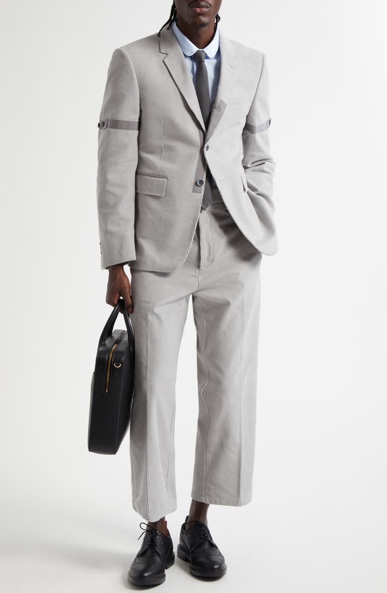 Thom Browne Unconstructed Straight Leg Cotton Corduroy Pants, Alternate, color, Light Grey