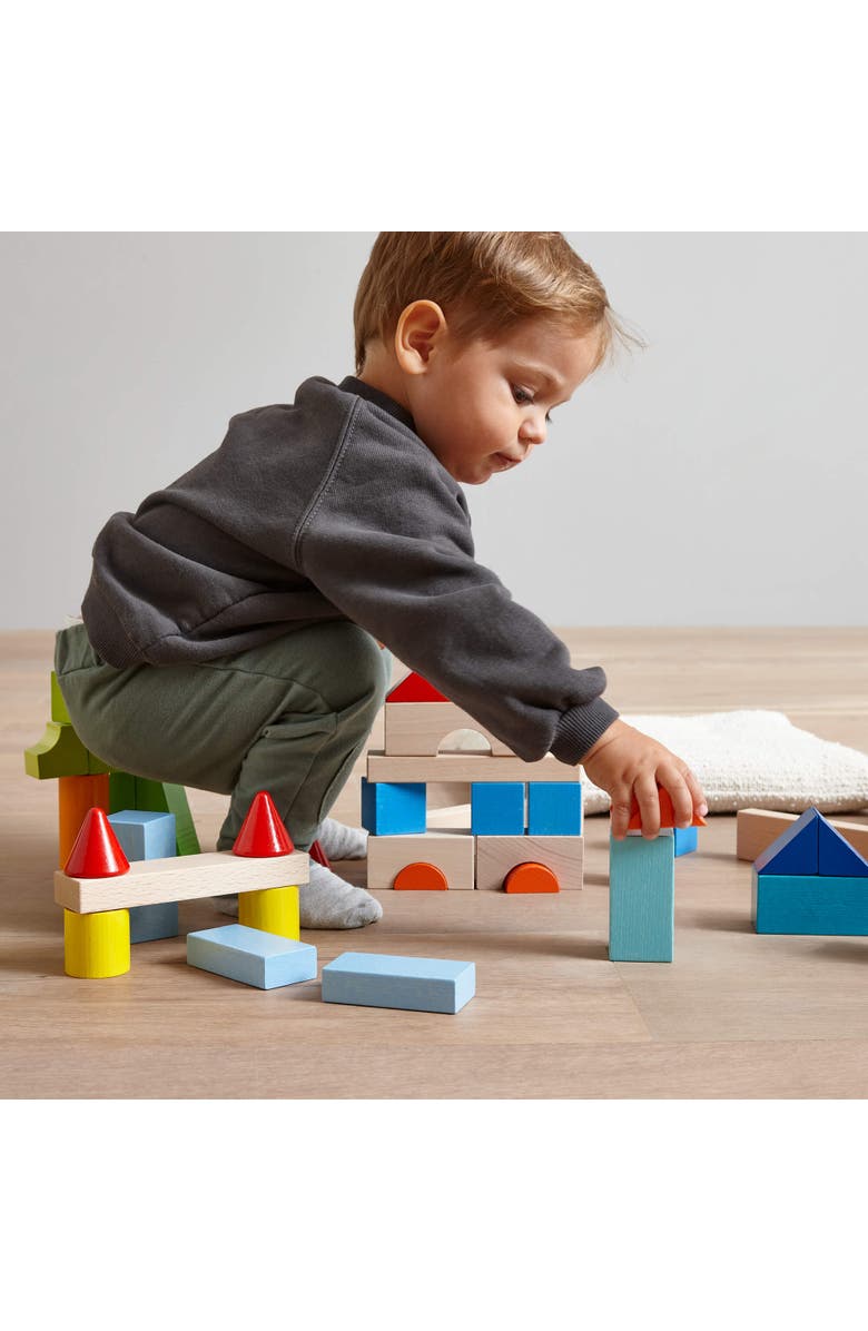 HABA Colored Wooden Building Blocks - 46 Piece Set of Wooden Toys, Stacking Toys for Toddlers 1-3 Ideal Open ended Toys, Made in Germany, Alternate, color, Multi