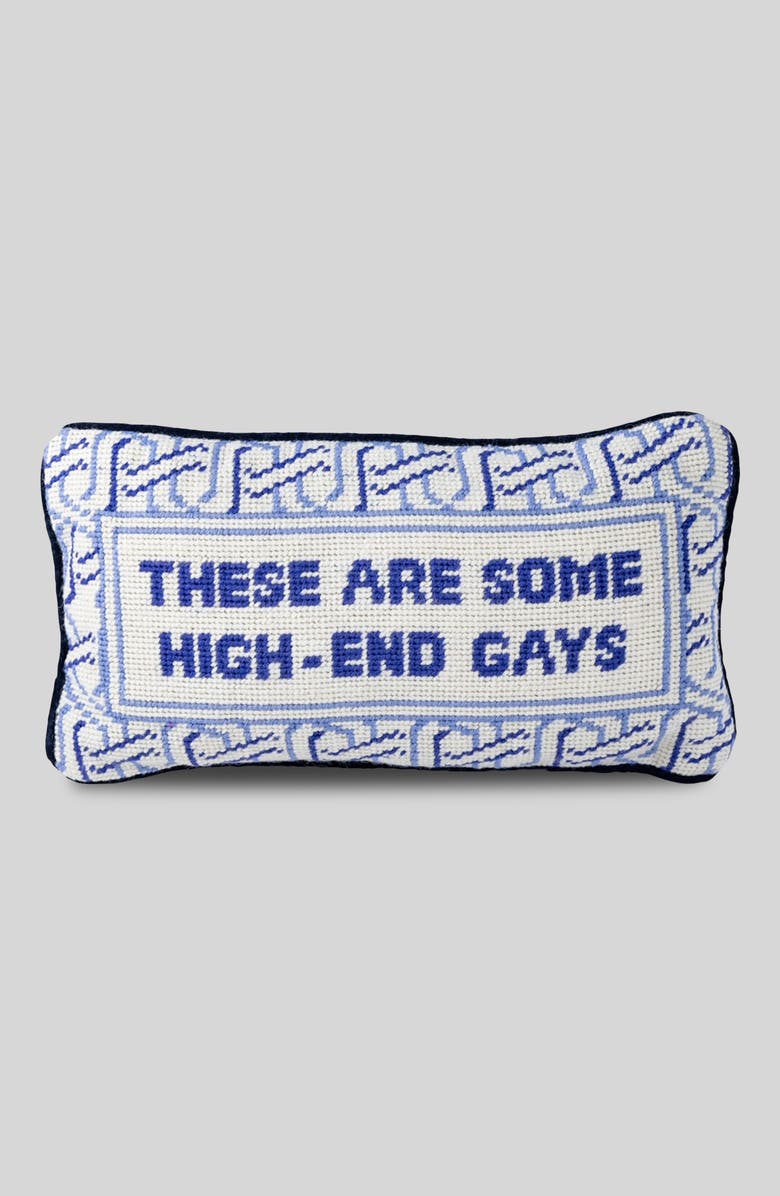 Furbish High-End Gays Needlepoint Pillow, Main, color, Blue, White