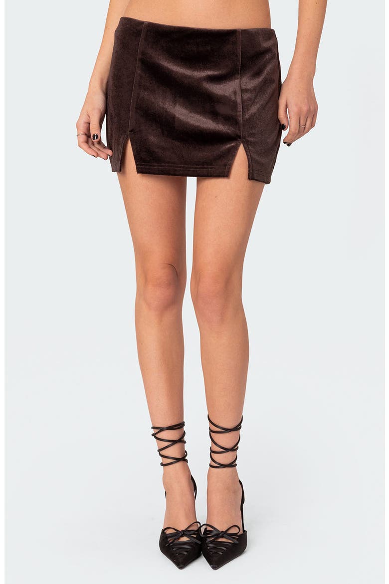 Valerie Velvet Miniskirt, Main, color, BROWN