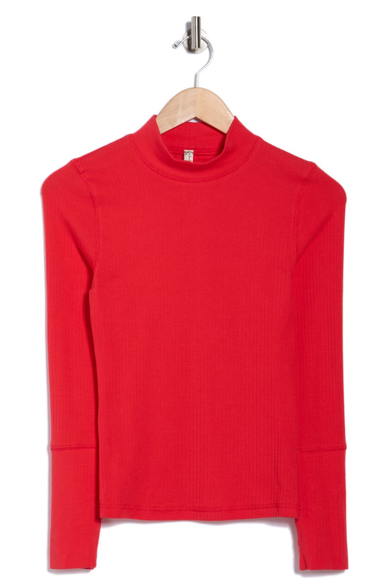 Free People The Rickie Mock Neck Long Sleeve Top, Alternate, color, Cherry Crush