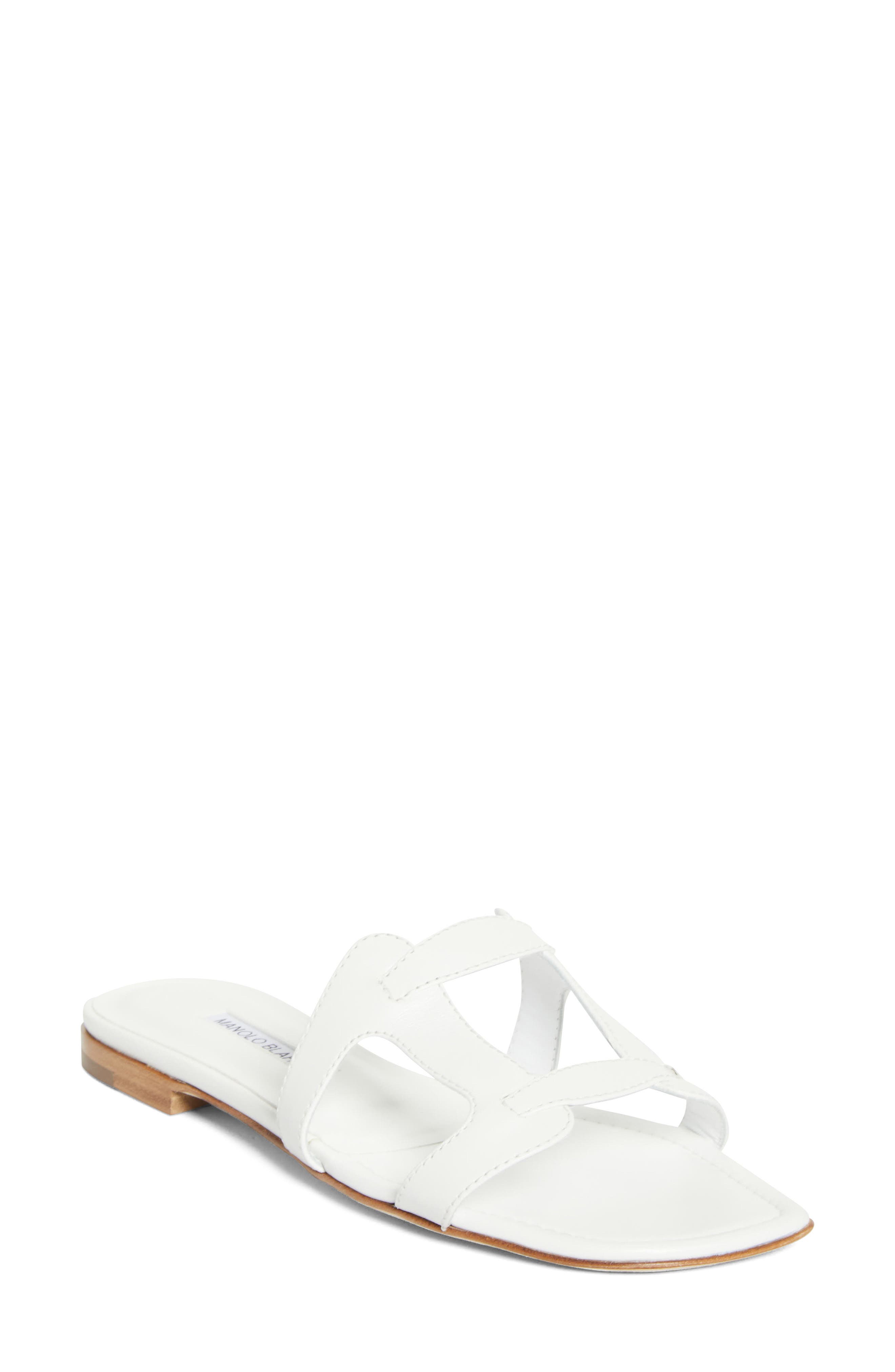 Manolo Blahnik Grellanu Slide Sandal, Main, color, White