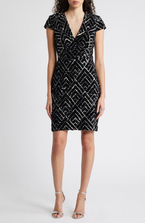 Sequin Velvet Cocktail Sheath Dress