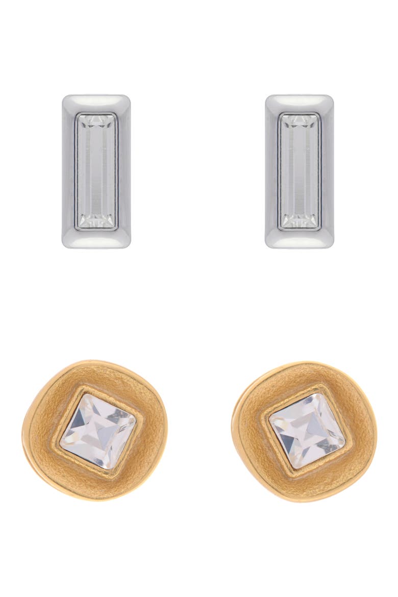Mimi Micro Set of 2 Stud Earrings, Main, color, SILVER TN/ GOLD TN/ CRYSTAL