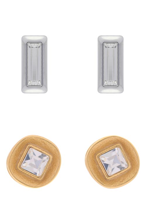 Reiss Mimi Micro Set Of 2 Stud Earrings In Silver Tn/gold Tn/crystal