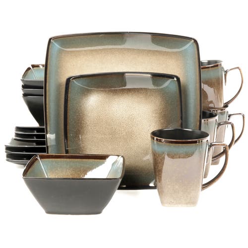 Gibson Elite Tequesta 16-piece Square Dinnerware Set, Taupe In Green