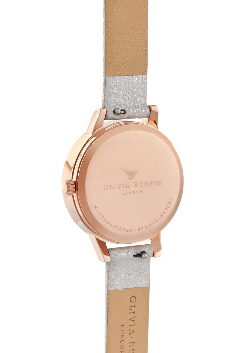 Wishing Waves Shimmer Leather Strap Watch, 30mm, Alternate, color, WHITE SHIMMER/ ROSE GOLD