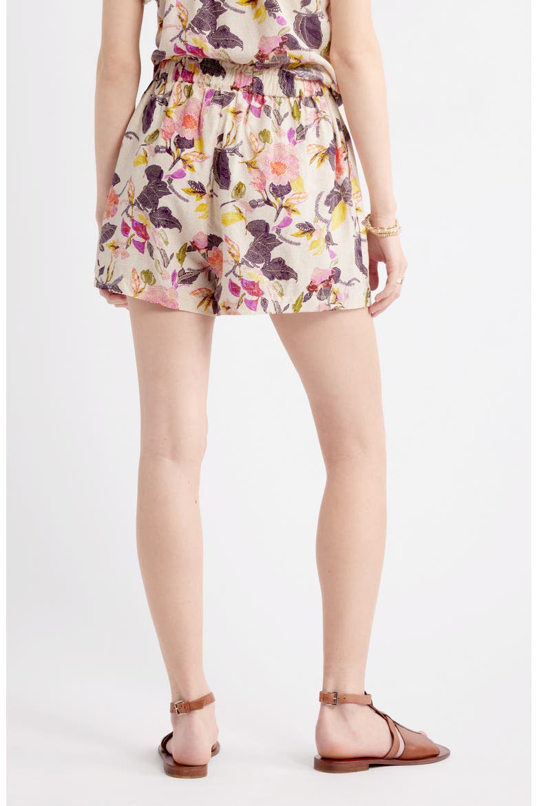 Print Linen Blend Shorts, Alternate, color, IVORY- PURPLE JACOBEAN BLOOM