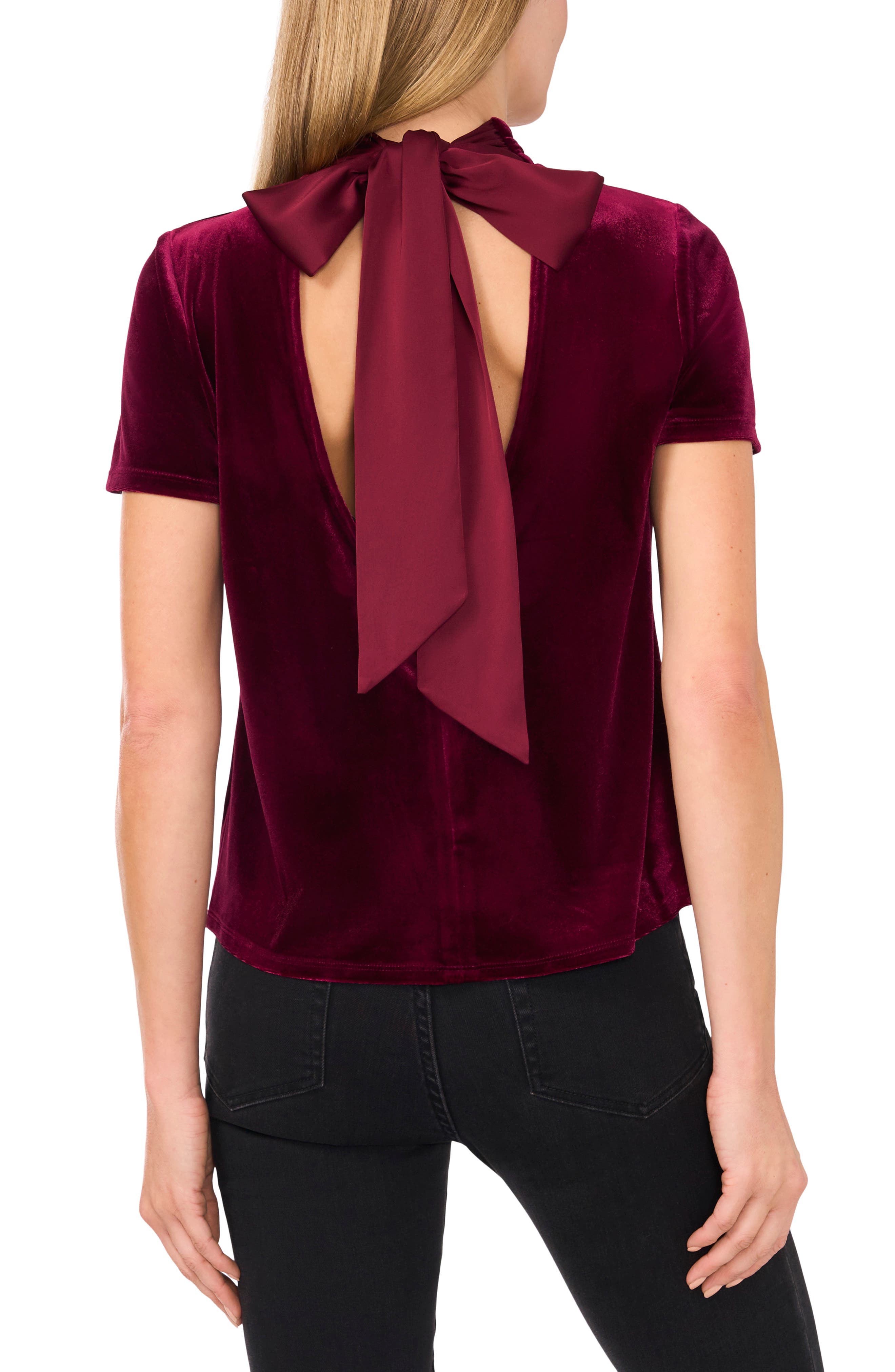 Mock Neck Cutout Stretch Velvet Top - image 2
