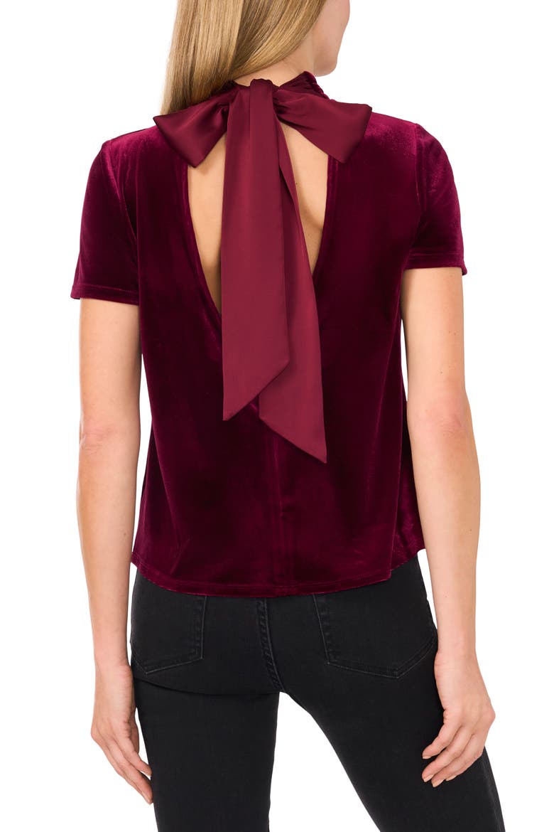 Mock Neck Cutout Stretch Velvet Top, Alternate, color, MAJESTIC WINE