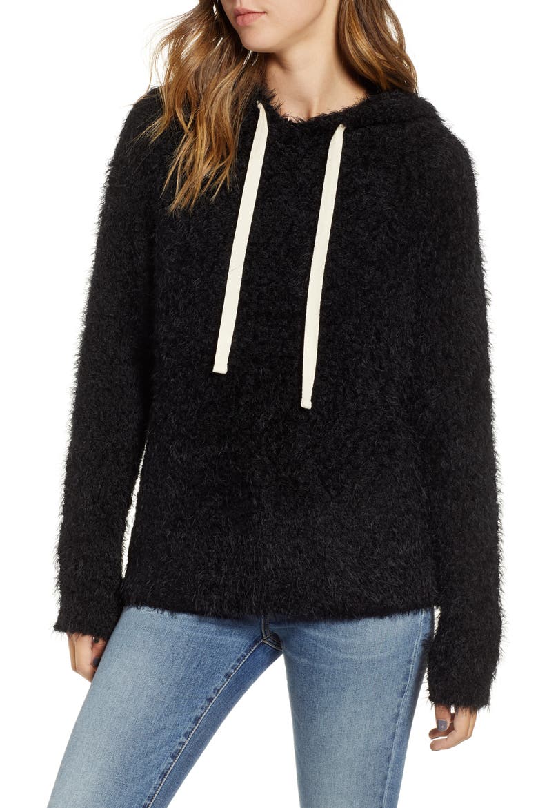 Eyelash Knit Hoodie, Main, color, BLACK