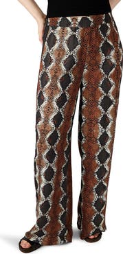 Steve Madden Moxie Snakeskin Print Side Stripe Wide Leg Pants