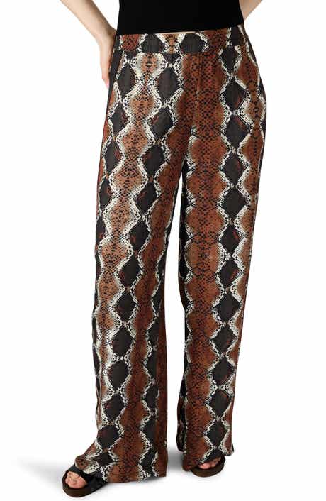 Steve Madden Moxie Snakeskin Print Side Stripe Wide Leg Pants