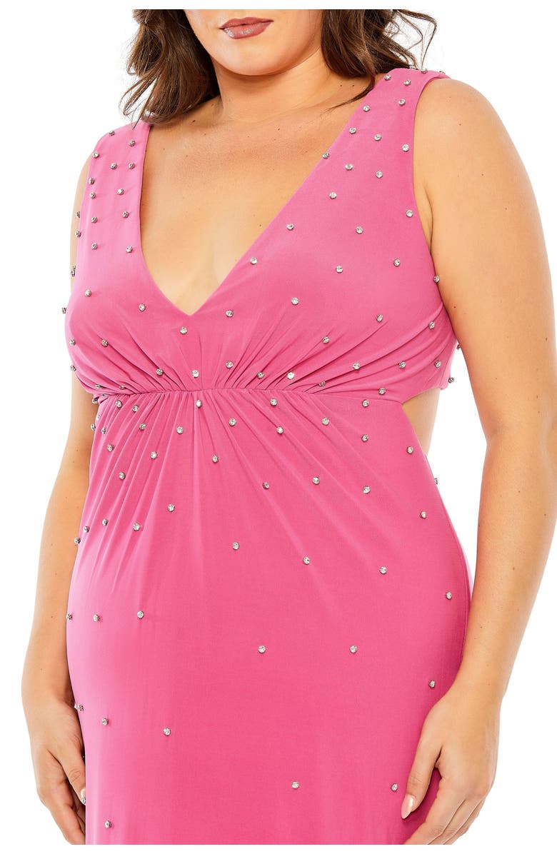 Mac Duggal Rhinestone Embellished Open Back Jersey Gown, Alternate, color, Hot Pink