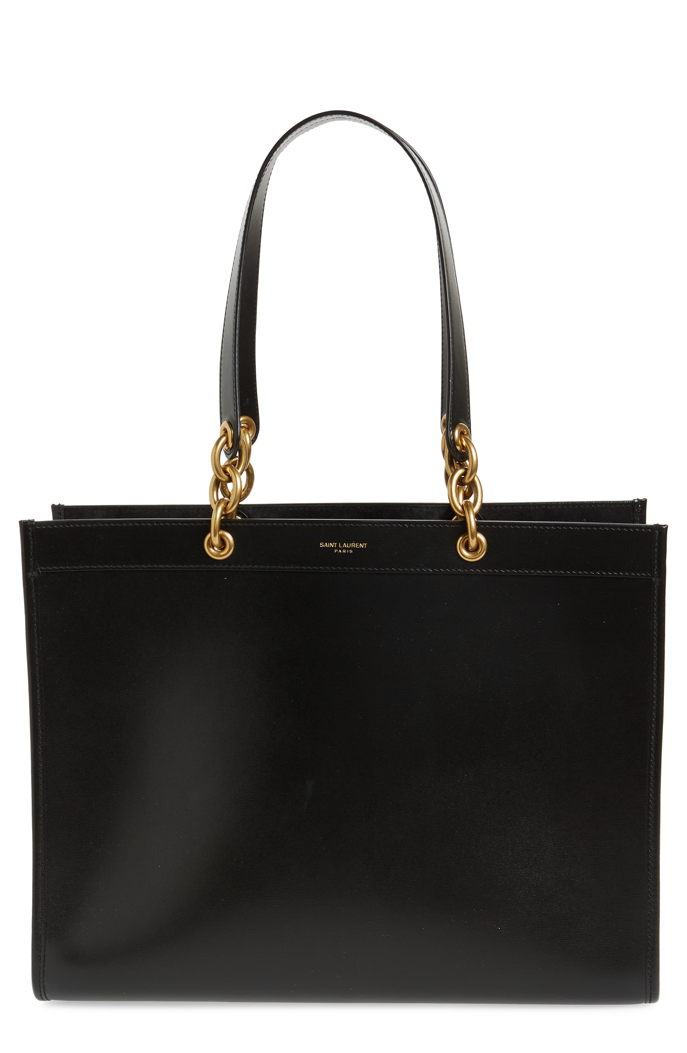 Small Maillon Cabas Calfskin Leather Tote, Main, color, NERO