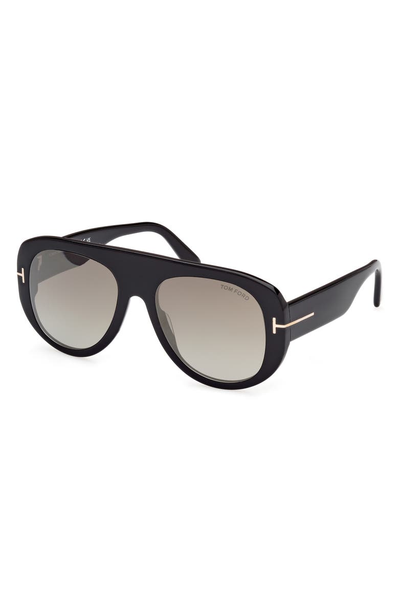 TOM FORD 55mm Pilot Sunglasses, Alternate, color, Shiny Black / Brown Mirror