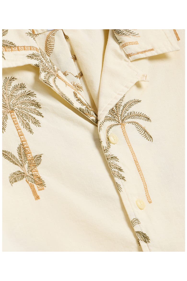 Embroidered Cotton & Linen Camp Shirt, Alternate, color, WHITE BROWN