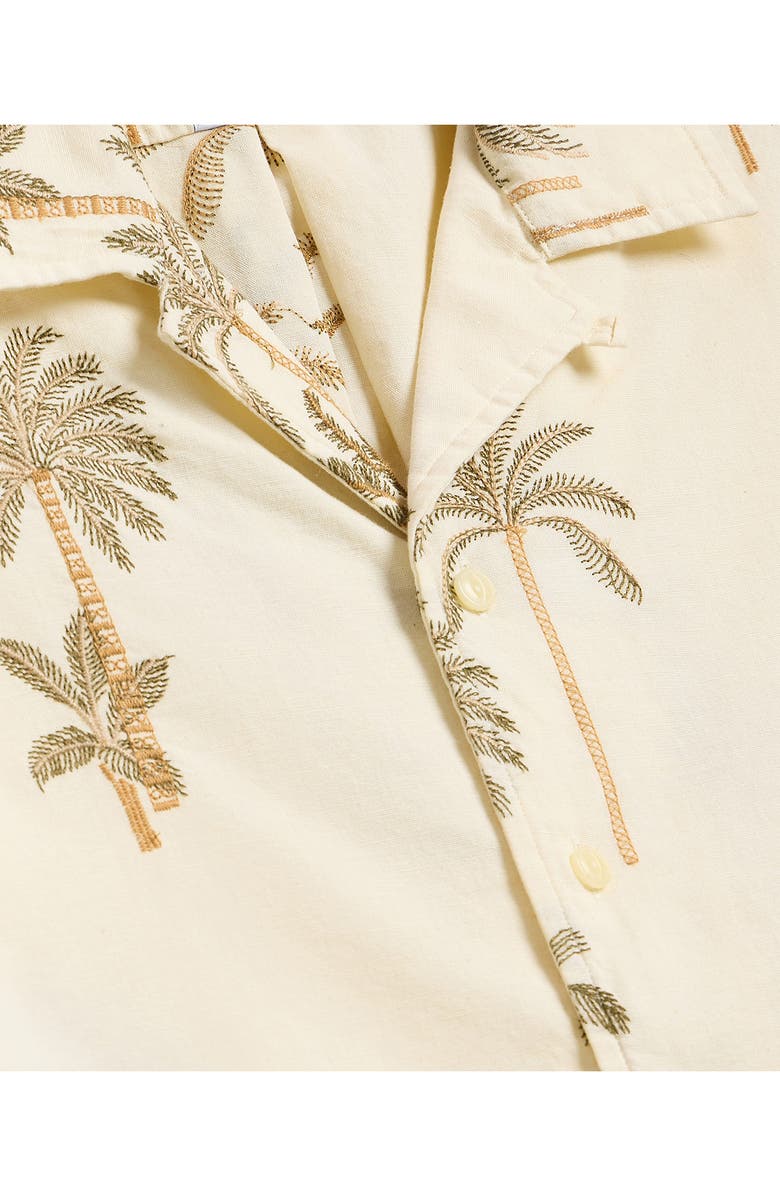 Brooks Brothers Embroidered Cotton & Linen Camp Shirt, Alternate, color, White Brown