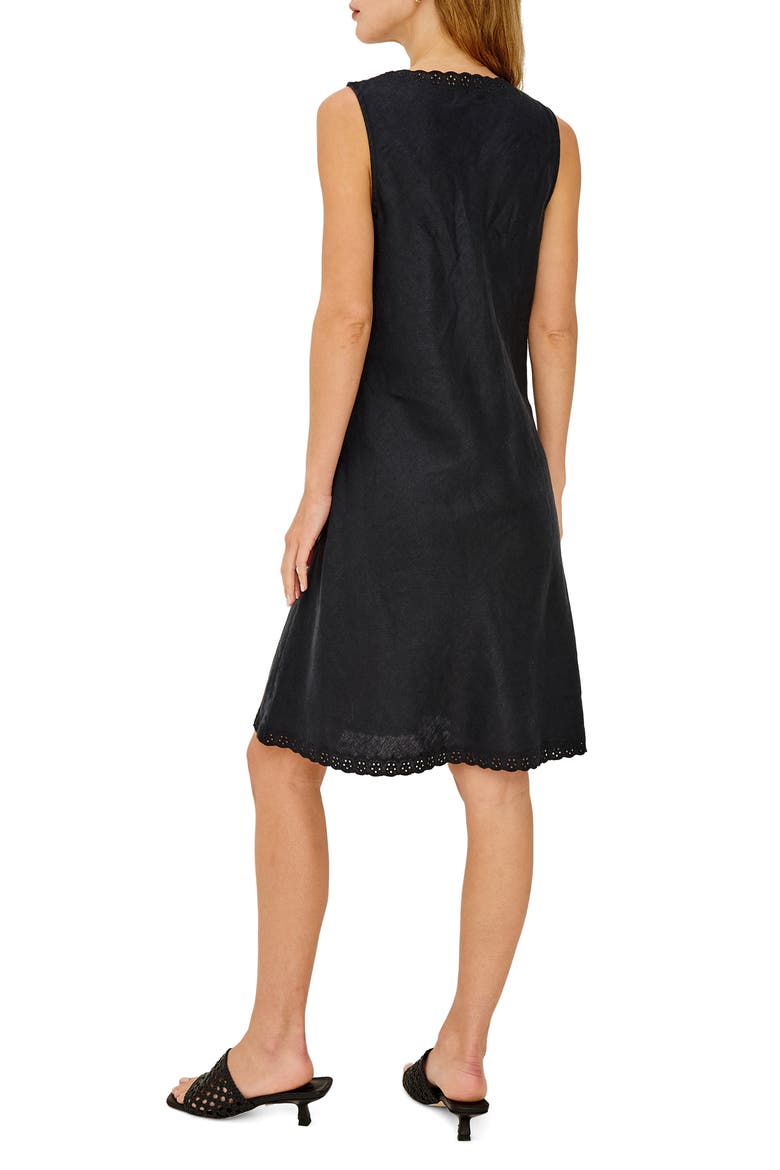 Bex Embroidered Detail Linen Dress, Alternate, color, BLACK LINEN