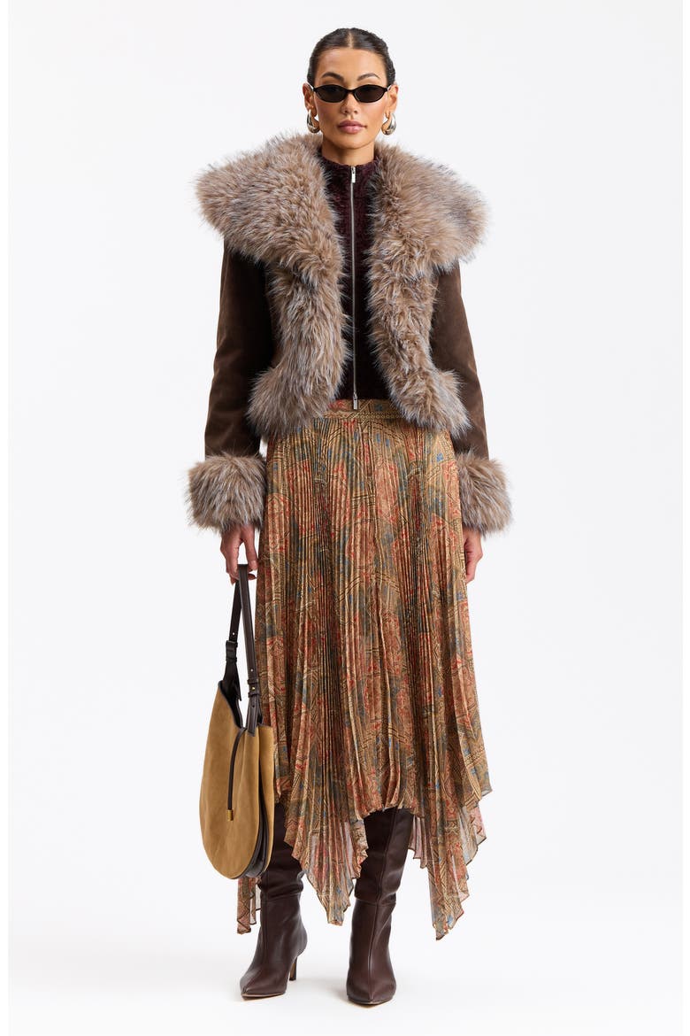 Penny Lane Faux Leather Jacket with Faux Fur Trim, Alternate, color, BROWN - FAWN