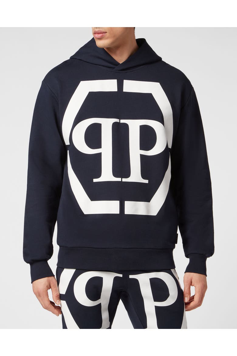 Hoodie Sweatshirt Hexagon Men, Main, color, bluenavy/white
