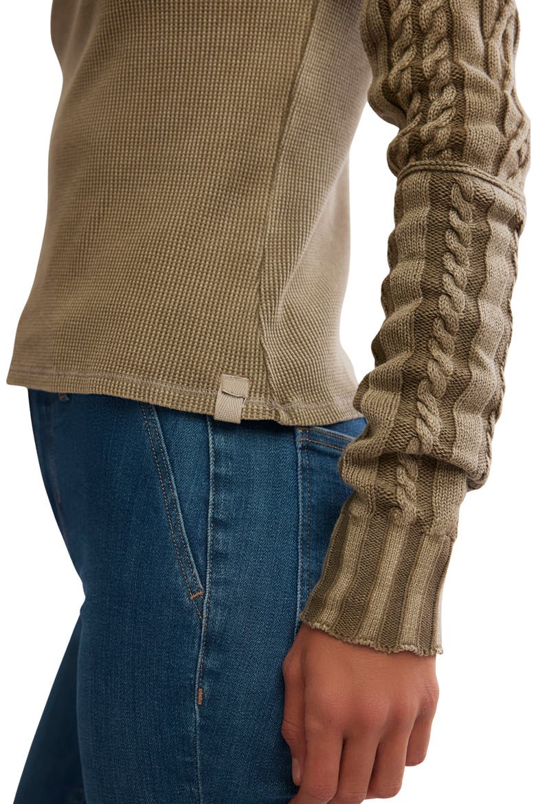 WTF Breezy Cable Knit Mock Neck Top, Alternate, color, FOSSIL DUNE