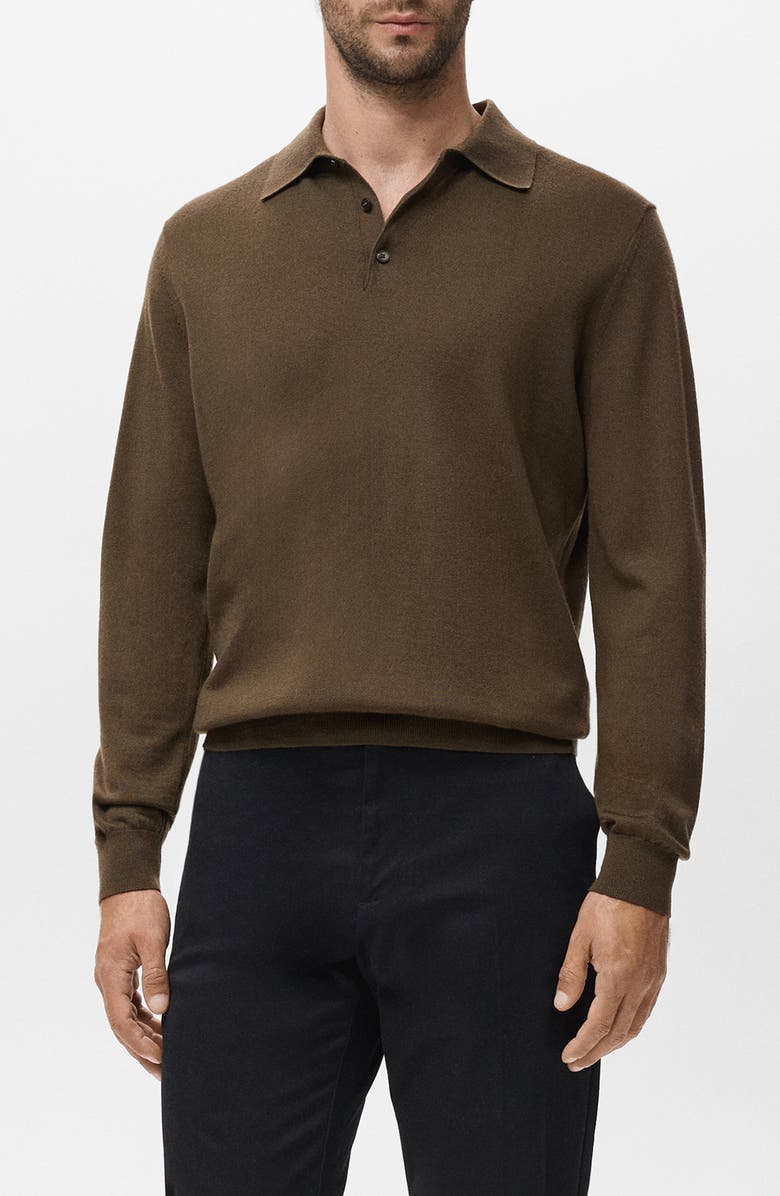 MANGO Wool Sweater Polo, Main, color, Olive Green