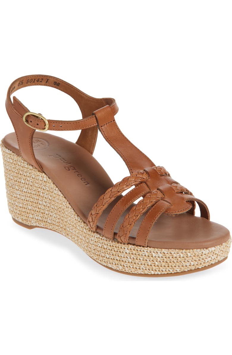 Paul Green Ava Wedge Sandal, Main, color, Cognac Leather