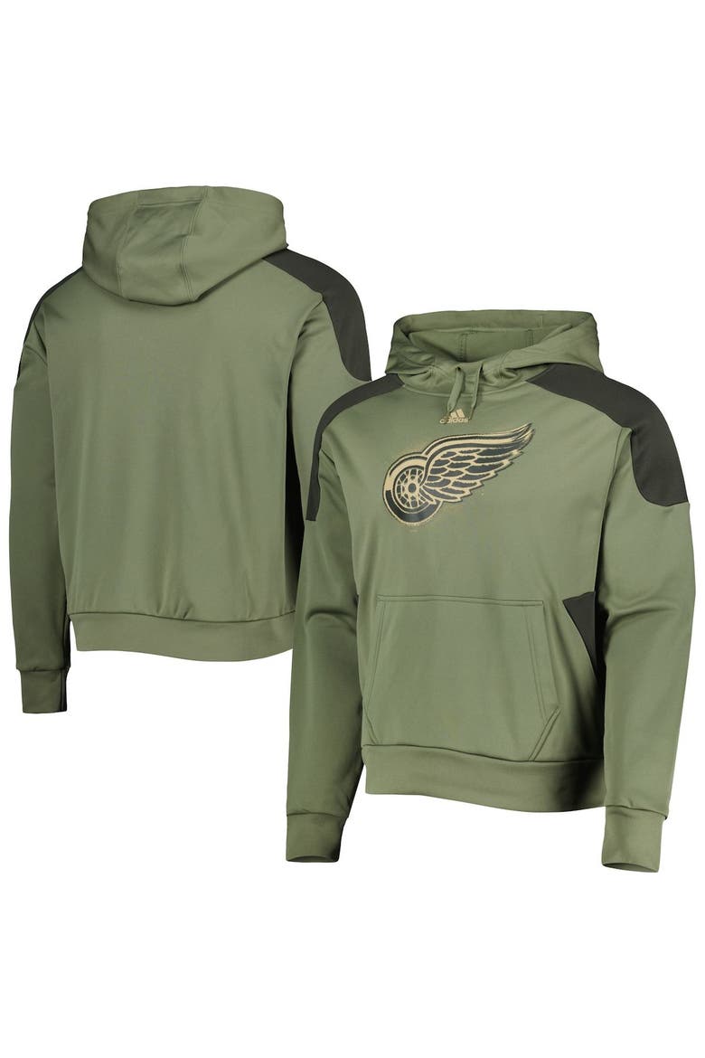 Men's adidas Olive Detroit Red Wings Military Appreciation Primegreen Pullover Hoodie, Main, color, Green