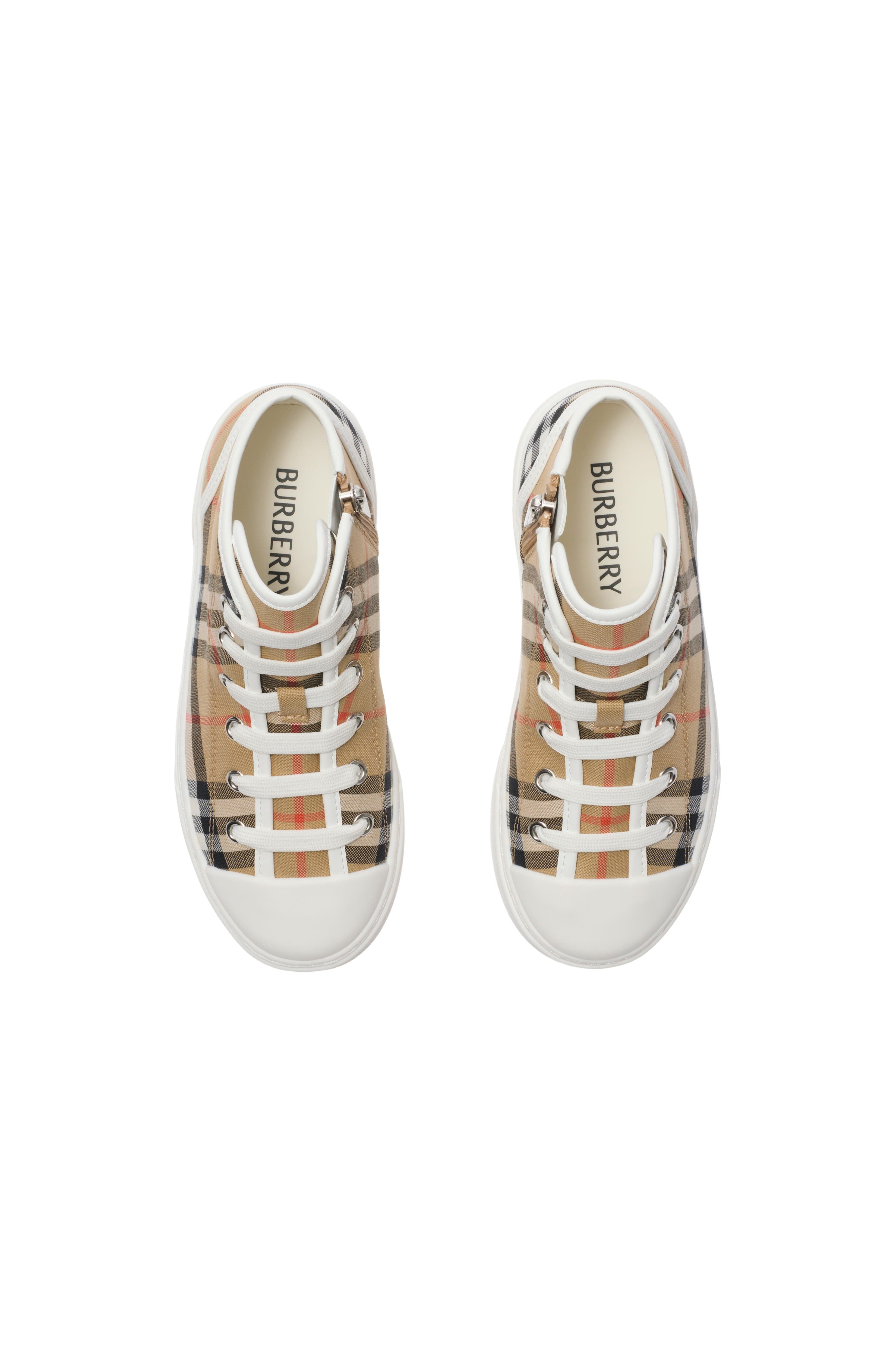 Burberry Check Cotton High-top Sneakers, Alternate, color, Sand Beige